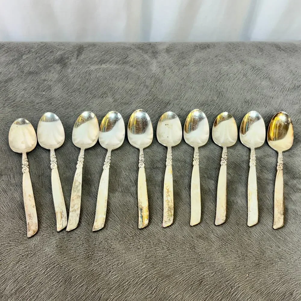 Oval Teapoons South Seas Silverplate 1955 Oneida Silver Lot of 10 VTG 6 1/4